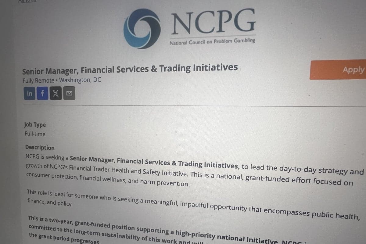 National Council on Problem Gambling Hiring for Prediction Markets Initiative